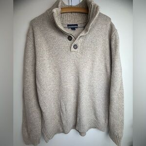 Lands' End Men's Oatmeal Quarter Zip/Button Sweater